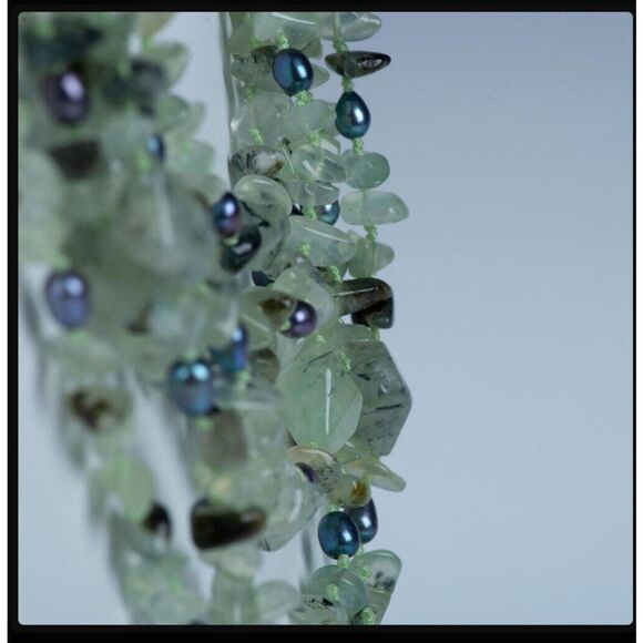 Six Strand Rutilated Green QUartz and Blue Tahitian Pearl Necklace - 20.75" - Picture 7 of 9